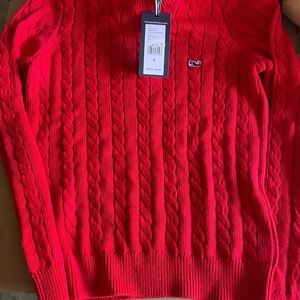 Vineyard Vines Bright Red Cable Knit Pullover